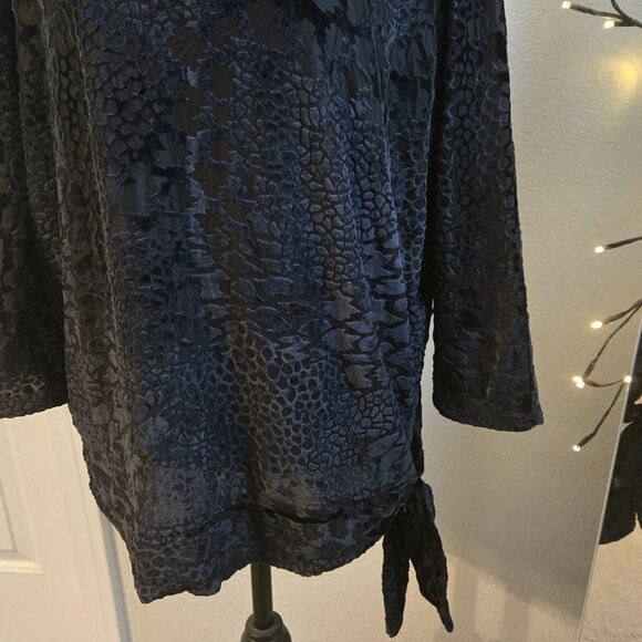 Chico's Black on black animal print blouse with side tie - Size 2 - EUC - Picture 3 of 5
